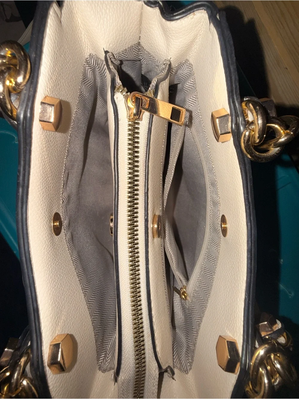 Source Unknown Cream Satchel with Gold Hardware and Black Handles